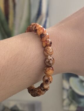 🤎 Handmade Earth Tone Bead Stretch Bracelet – Brown Marble Stackable Bracelet